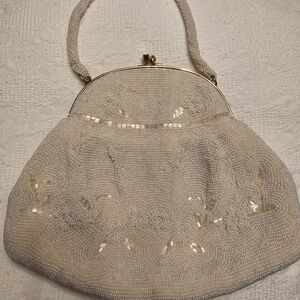 Vintage beaded clutch top handle bag Victorian era bag